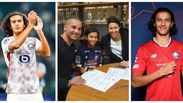 Ayyoub Bouaddi with his parents for contract signing