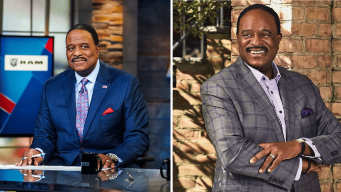 an image collage of CBS anchor James Brown