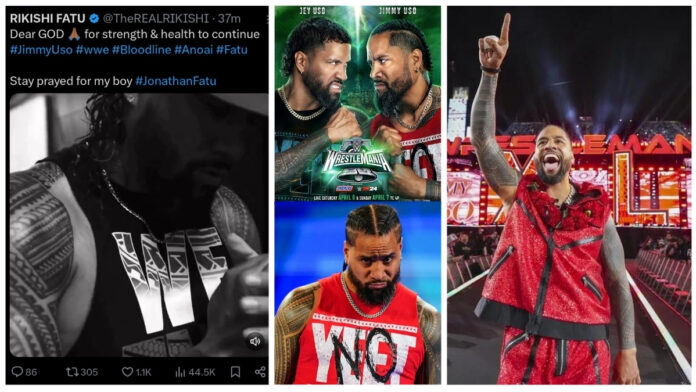 an image collage of Jimmy Uso with his father's tweet that fueled passed away rumors